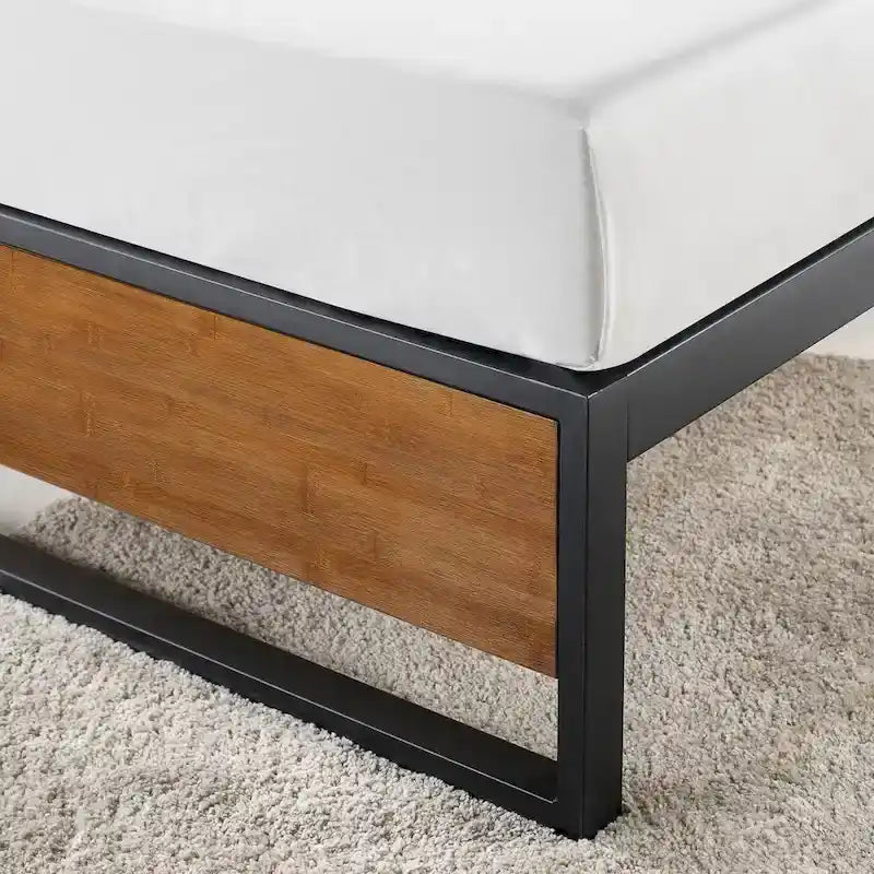 14 Inch Brown Metal and Bamboo Platforma Bed