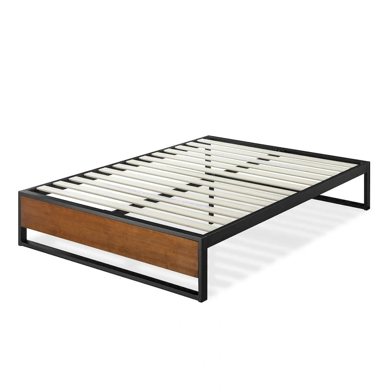 14 Inch Brown Metal and Bamboo Platforma Bed