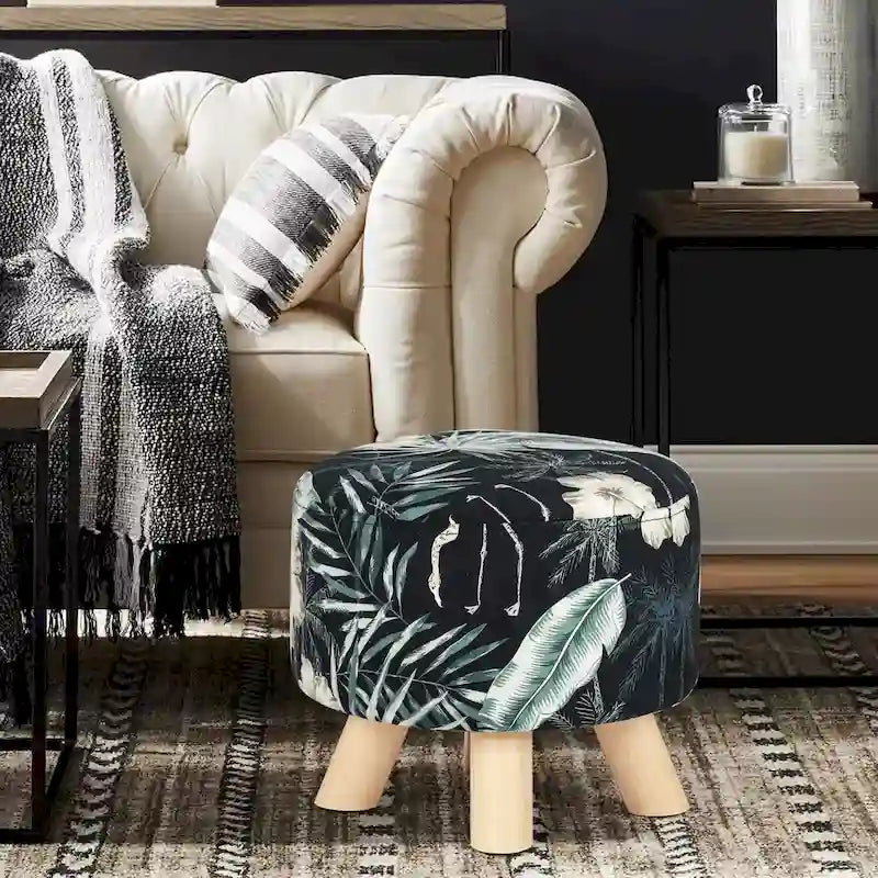 Pouf rond moderne, repose-pieds, tabouret, en tissu velours rembourré