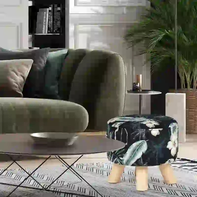 Modern Round Ottoman Foot Rest Footstool Velvet Fabric Padded