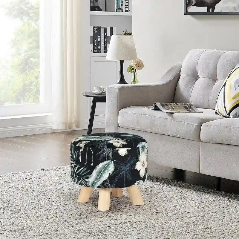 Pouf rond moderne, repose-pieds, tabouret, en tissu velours rembourré