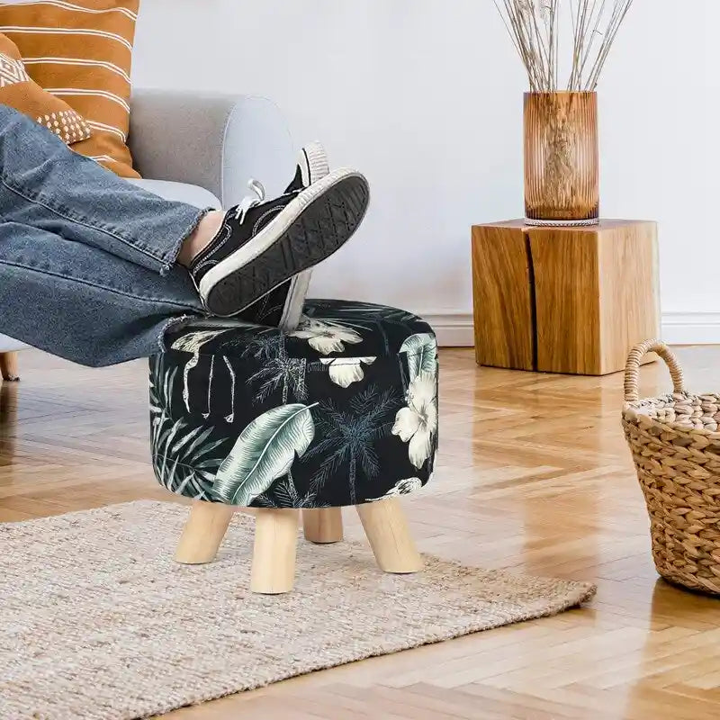 Pouf rond moderne, repose-pieds, tabouret, en tissu velours rembourré