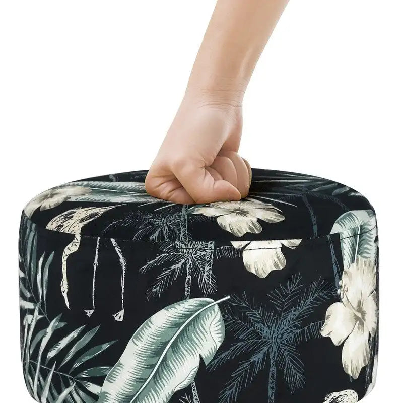 Pouf rond moderne, repose-pieds, tabouret, en tissu velours rembourré