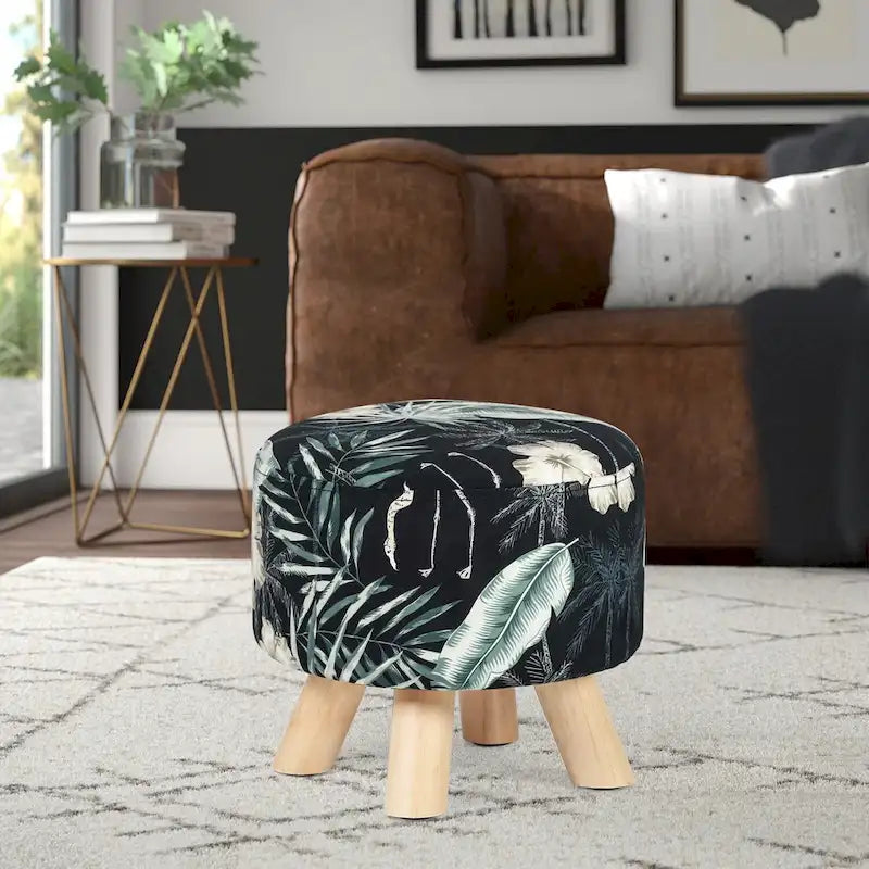 Pouf rond moderne, repose-pieds, tabouret, en tissu velours rembourré