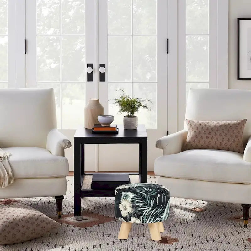 Pouf rond moderne, repose-pieds, tabouret, en tissu velours rembourré