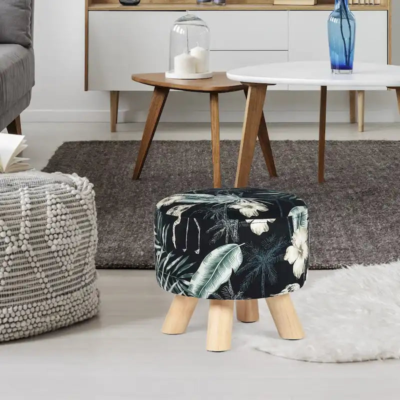 Pouf rond moderne, repose-pieds, tabouret, en tissu velours rembourré