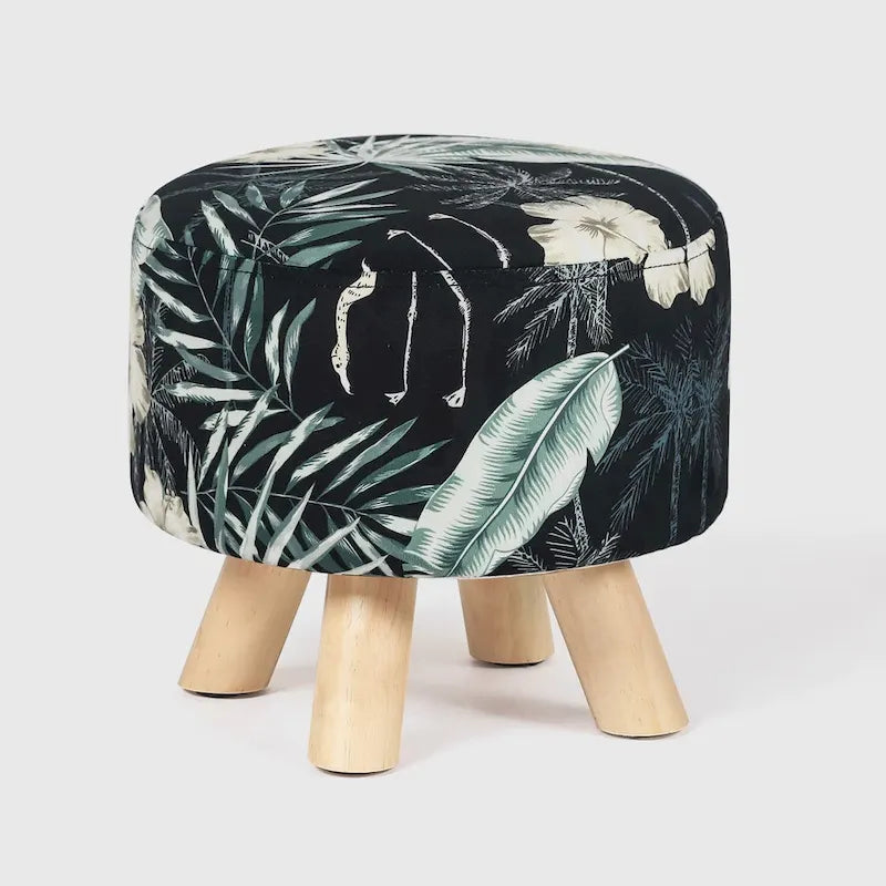 Pouf rond moderne, repose-pieds, tabouret, en tissu velours rembourré