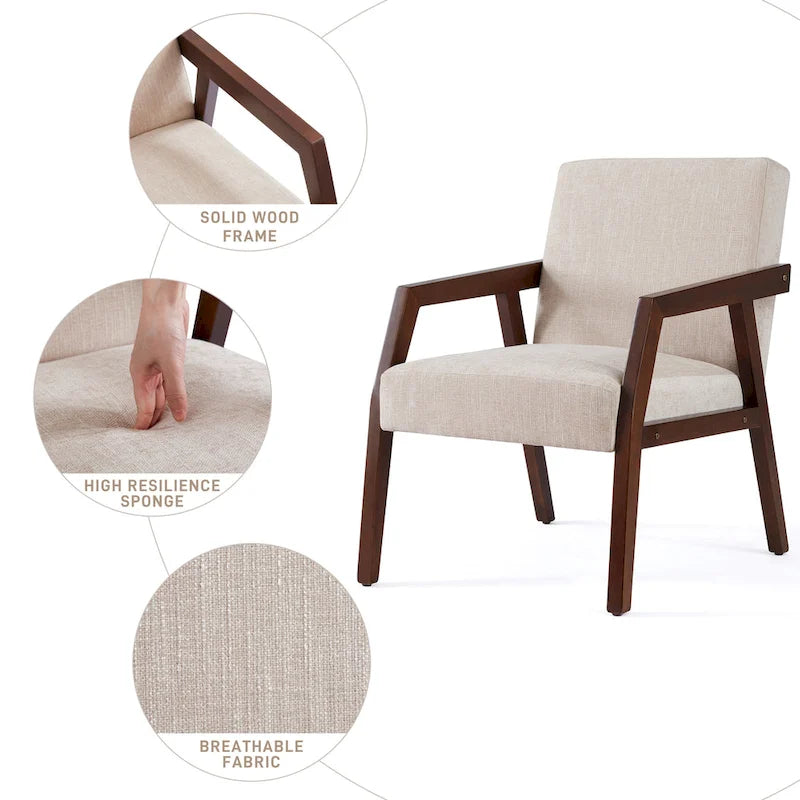 Accent Armchair Solid Wooden Brownness/ White/ Blue Upholstered Mid-Century Modern Accent Chair for Living Room, Bedroom