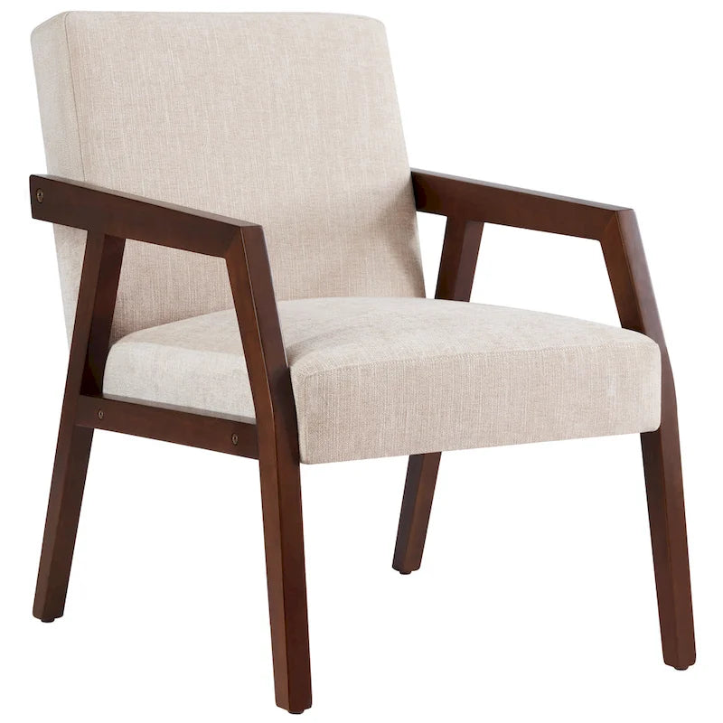 Accent Armchair Solid Wooden Brownness/ White/ Blue Upholstered Mid-Century Modern Accent Chair for Living Room, Bedroom