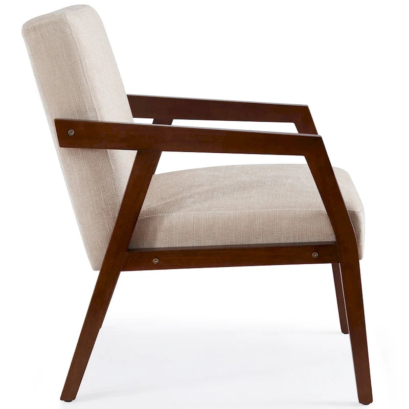 Accent Armchair Solid Wooden Brownness/ White/ Blue Upholstered Mid-Century Modern Accent Chair for Living Room, Bedroom