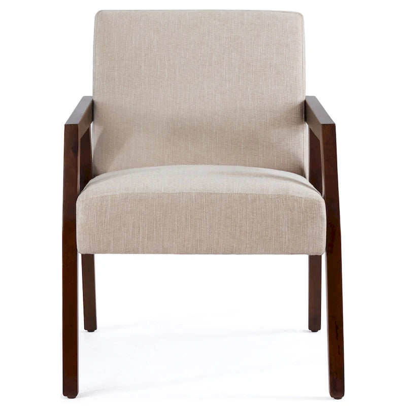 Accent Armchair Solid Wooden Brownness/ White/ Blue Upholstered Mid-Century Modern Accent Chair for Living Room, Bedroom