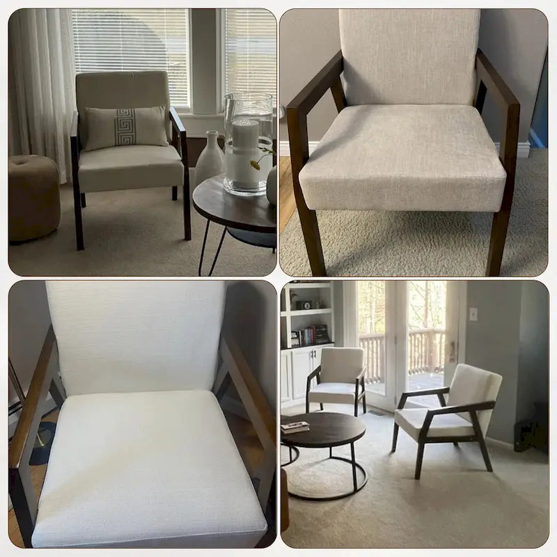 Accent Armchair Solid Wooden Brownness/ White/ Blue Upholstered Mid-Century Modern Accent Chair for Living Room, Bedroom