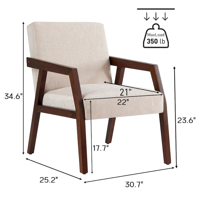 Accent Armchair Solid Wooden Brownness/ White/ Blue Upholstered Mid-Century Modern Accent Chair for Living Room, Bedroom