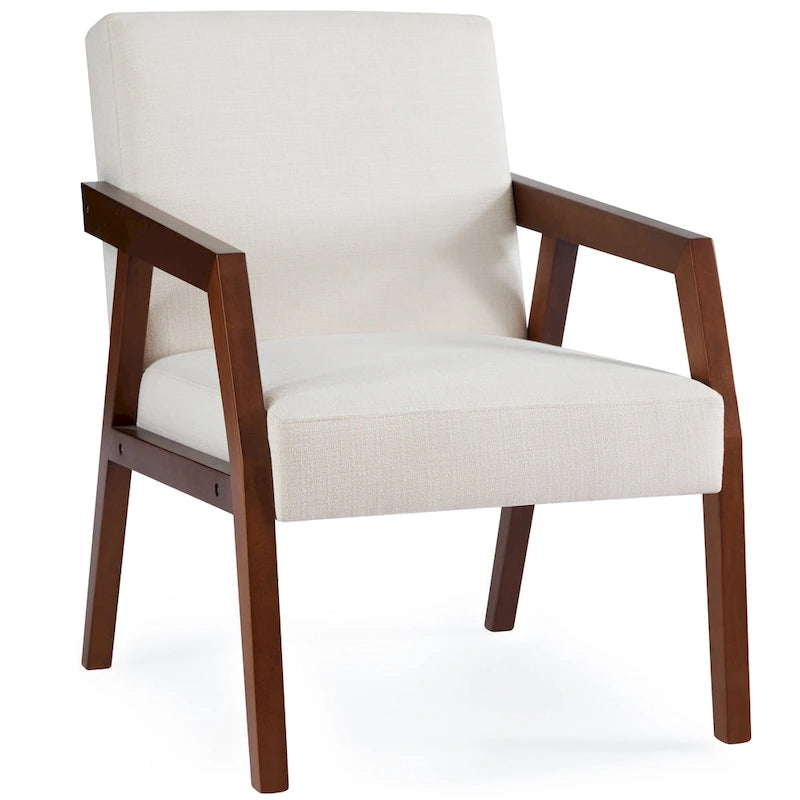 Accent Armchair Solid Wooden Brownness/ White/ Blue Upholstered Mid-Century Modern Accent Chair for Living Room, Bedroom