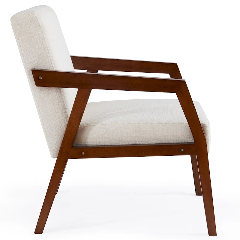 Accent Armchair Solid Wooden Brownness/ White/ Blue Upholstered Mid-Century Modern Accent Chair for Living Room, Bedroom