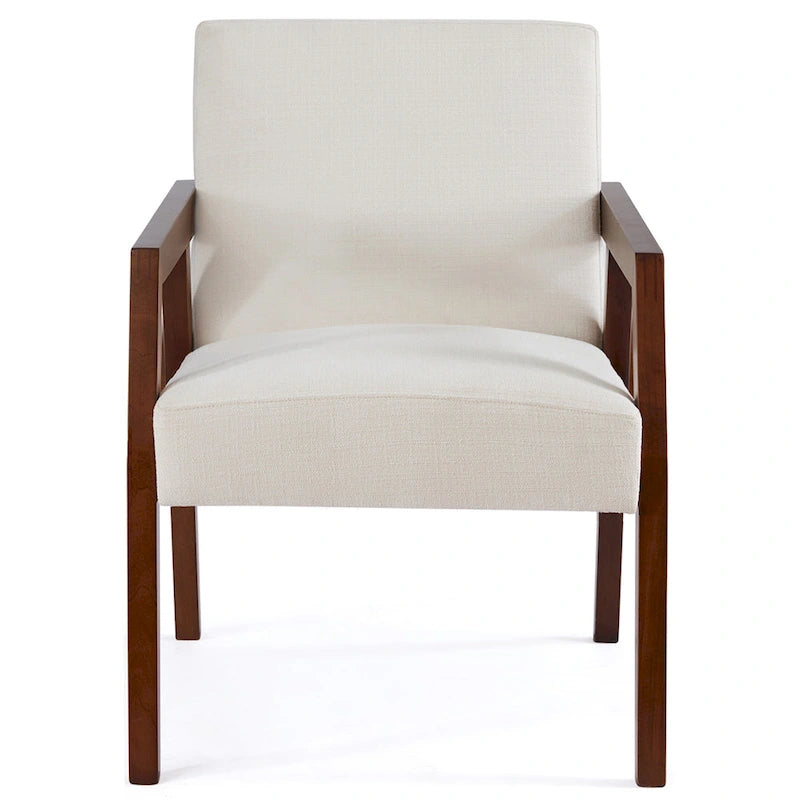 Accent Armchair Solid Wooden Brownness/ White/ Blue Upholstered Mid-Century Modern Accent Chair for Living Room, Bedroom