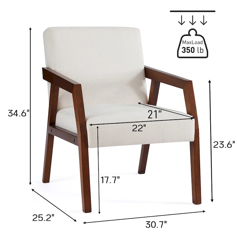 Accent Armchair Solid Wooden Brownness/ White/ Blue Upholstered Mid-Century Modern Accent Chair for Living Room, Bedroom