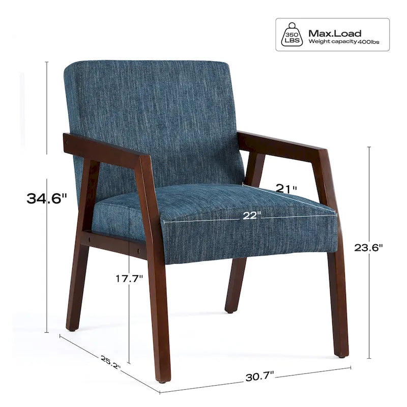 Accent Armchair Solid Wooden Brownness/ White/ Blue Upholstered Mid-Century Modern Accent Chair for Living Room, Bedroom