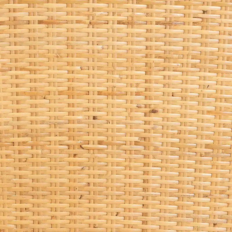 Sedia da pranzo Monaco moderna boho in legno di mogano con finitura marrone rovere e rattan naturale