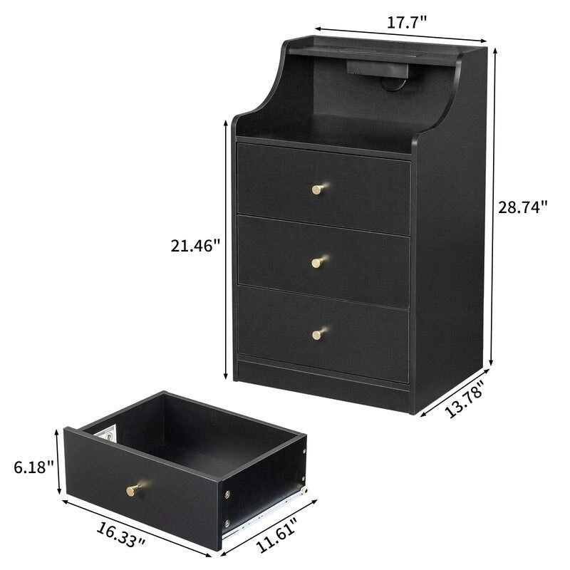 Nachttisch mit 3 Schubladen und USB-Anschluss