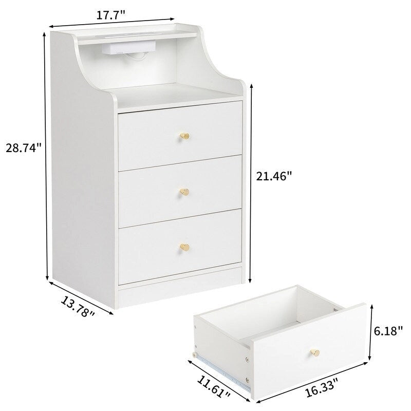 Nachttisch mit 3 Schubladen und USB-Anschluss
