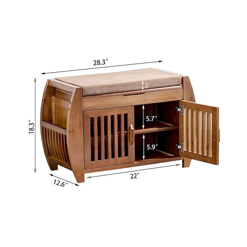 Panca portascarpe in bambù con spazio contenitore e cuscino imbottito, per ingresso, soggiorno, camera da letto, marrone
