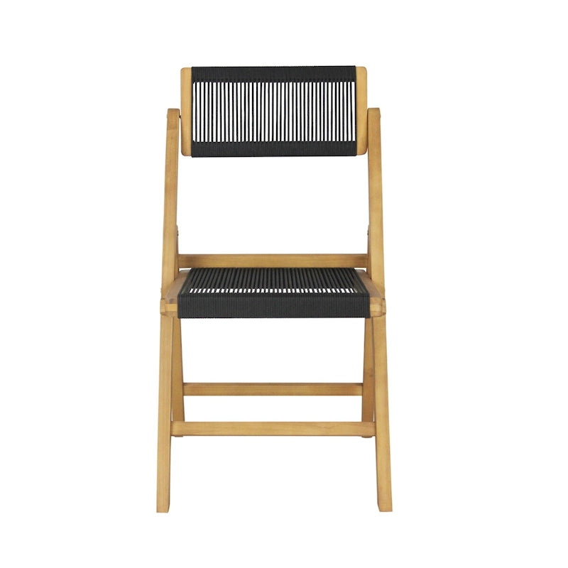 Zusammenklappbarer Holzstuhl mit Seilbespannung und verstellbarer Rückenlehne, Schwarz/Natur (2er-Set)