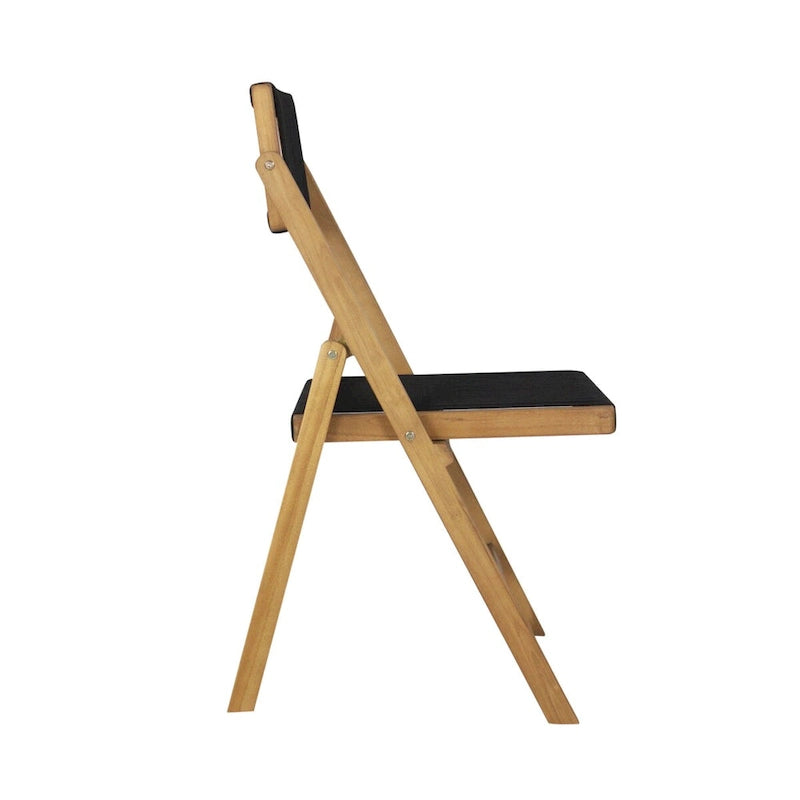 Zusammenklappbarer Holzstuhl mit Seilbespannung und verstellbarer Rückenlehne, Schwarz/Natur (2er-Set)