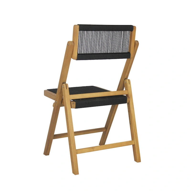 Zusammenklappbarer Holzstuhl mit Seilbespannung und verstellbarer Rückenlehne, Schwarz/Natur (2er-Set)