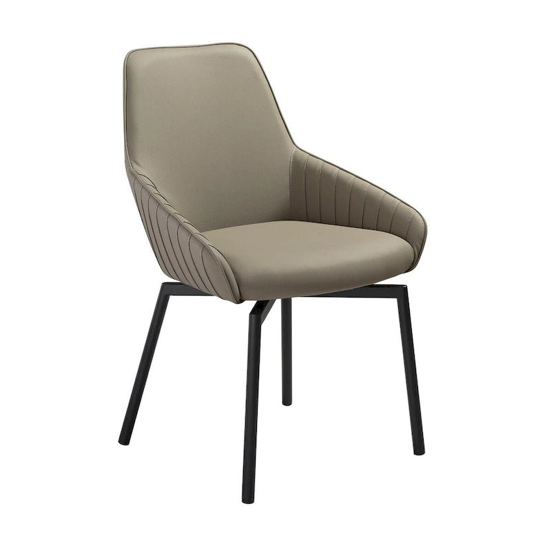 23 Inch Swivel Dining Chair of 2, Curved, Gray Faux Leather, Black