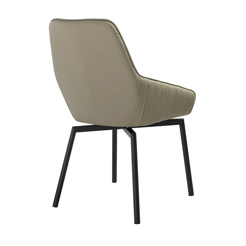 23 Inch Swivel Dining Chair of 2, Curved, Gray Faux Leather, Black
