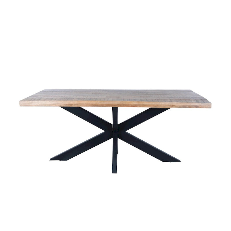 Sophisticated Dining Rectangle Table with Mango Wood Top and Metal Spider Leg Design, 63-Inch