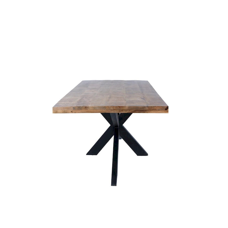 Sophisticated Dining Rectangle Table with Mango Wood Top and Metal Spider Leg Design, 63-Inch