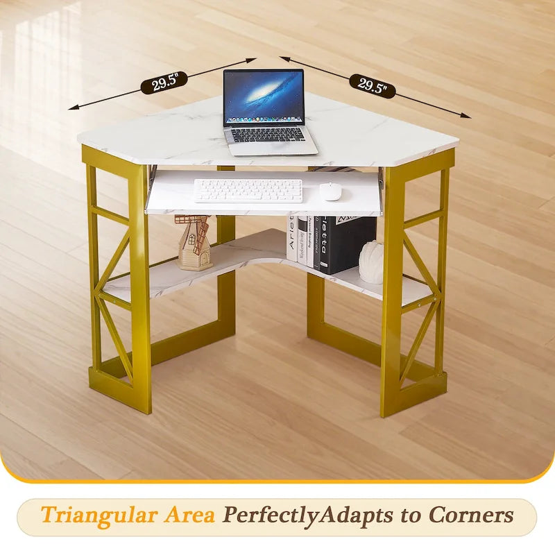 Corner Desk with Keyboard Tray, Study Writing Computer Table for College Dorm Home Office