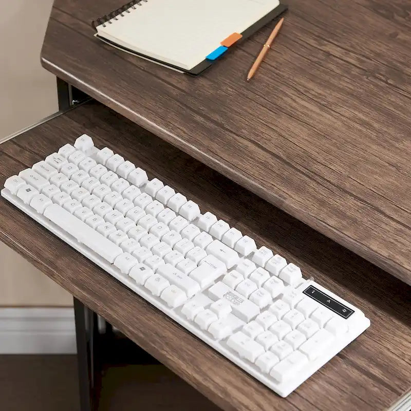 Eckschreibtisch mit Tastaturauszug, Lern-, Schreib- und Computertisch für Studentenwohnheim und Homeoffice