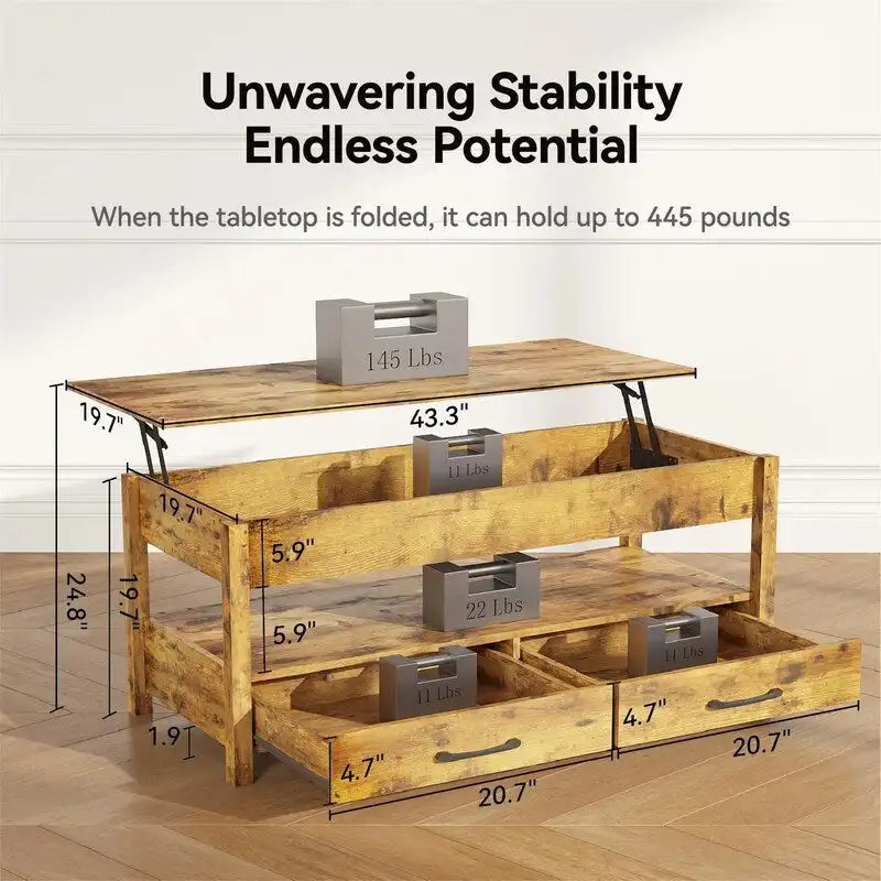 Table basse relevable - 19.7P x 43.3L x 24.8H