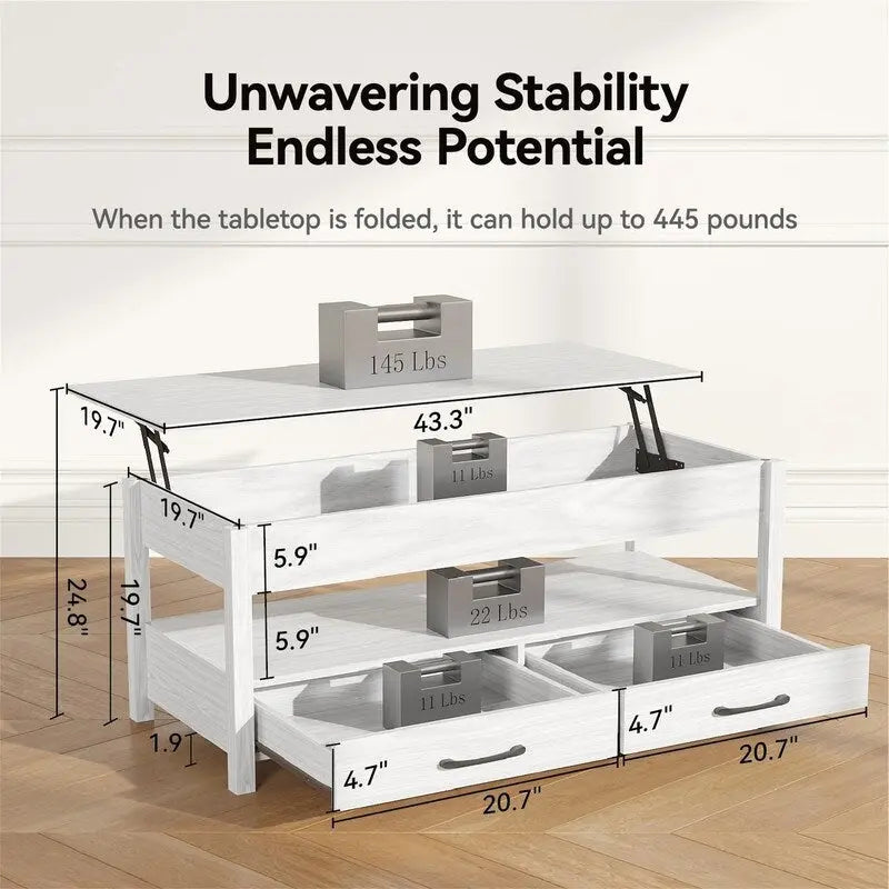 Table basse relevable - 19.7P x 43.3L x 24.8H