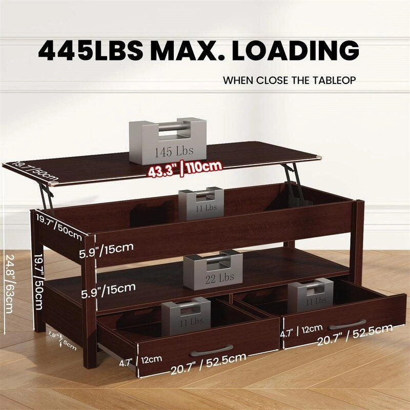 Table basse relevable - 19.7P x 43.3L x 24.8H