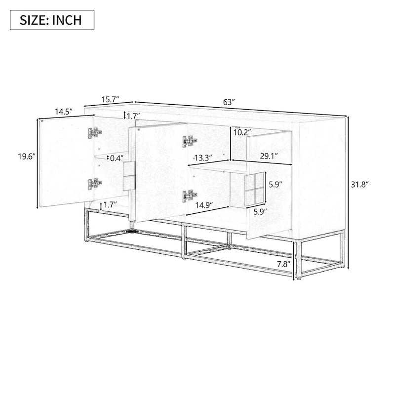Modern Sideboard with Unique Support Legs and Adjustable Shelves