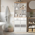 Mobiletto freestanding alto da 72 in lino, grande mobile contenitore da pavimento per casa, cucina, bagno e soggiorno, bianco