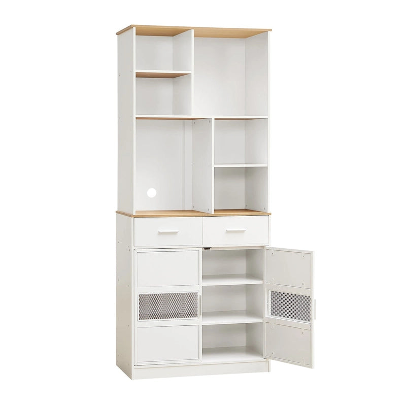 Mobiletto freestanding alto da 72 in lino, grande mobile contenitore da pavimento per casa, cucina, bagno e soggiorno, bianco