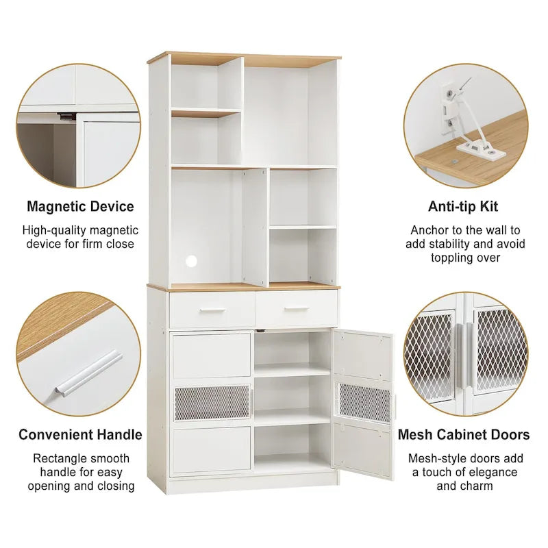 Mobiletto freestanding alto da 72 in lino, grande mobile contenitore da pavimento per casa, cucina, bagno e soggiorno, bianco
