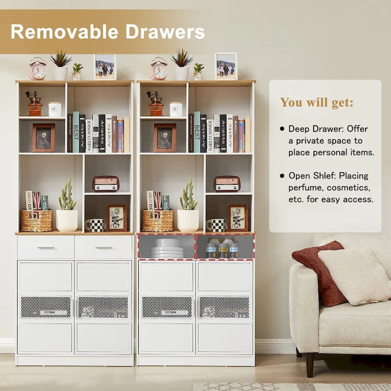 Mobiletto freestanding alto da 72 in lino, grande mobile contenitore da pavimento per casa, cucina, bagno e soggiorno, bianco