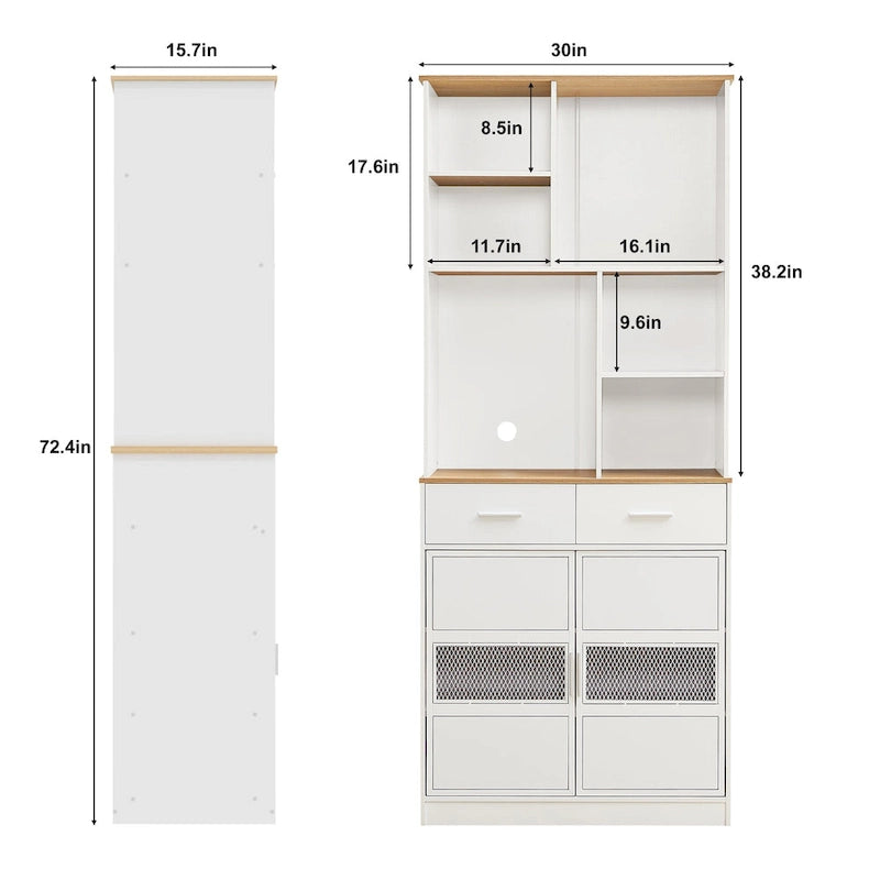 Mobiletto freestanding alto da 72 in lino, grande mobile contenitore da pavimento per casa, cucina, bagno e soggiorno, bianco